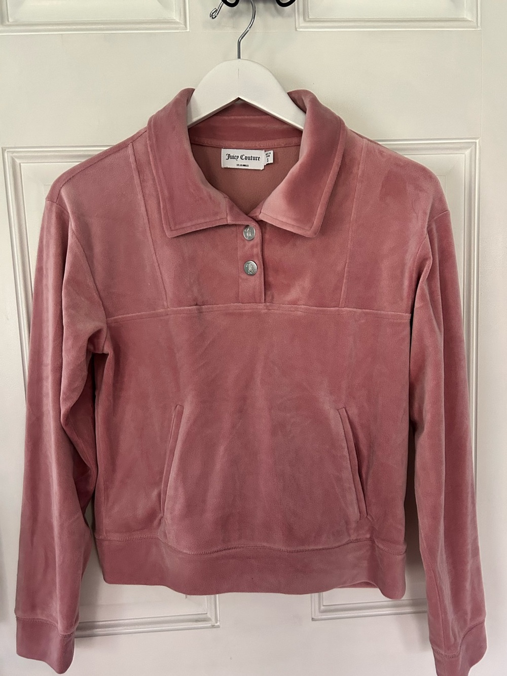 Juicy Couture Rose Pink Velour Snap Polo